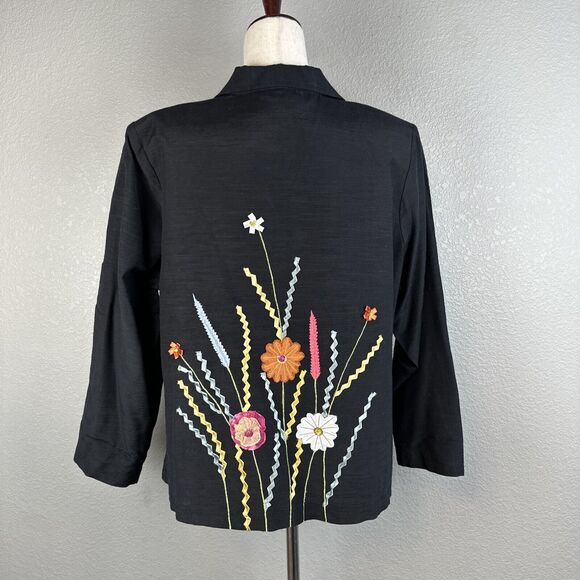 Indigo Moon Womens Vintage Blazer Jacket 1X Plus Black Floral Ribbon Applique - Picture 6 of 10